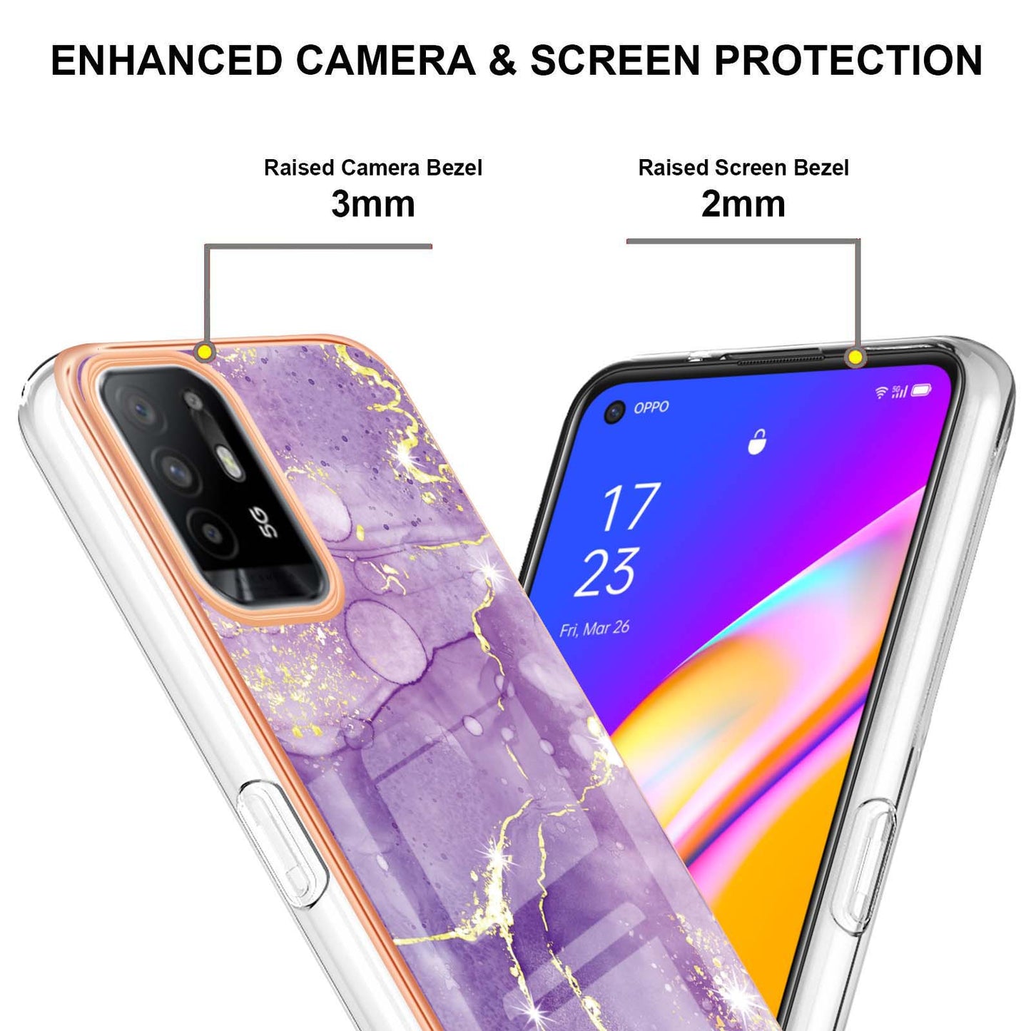 LB3 Series Marble Shockproof Protective Case for Oppo A94 5G / A95 5G, Electroplating IMD Slim Flexible TPU Phone Cover