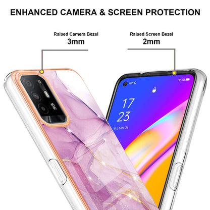 LB3 Series Marble Shockproof Protective Case for Oppo A94 5G / A95 5G, Electroplating IMD Slim Flexible TPU Phone Cover