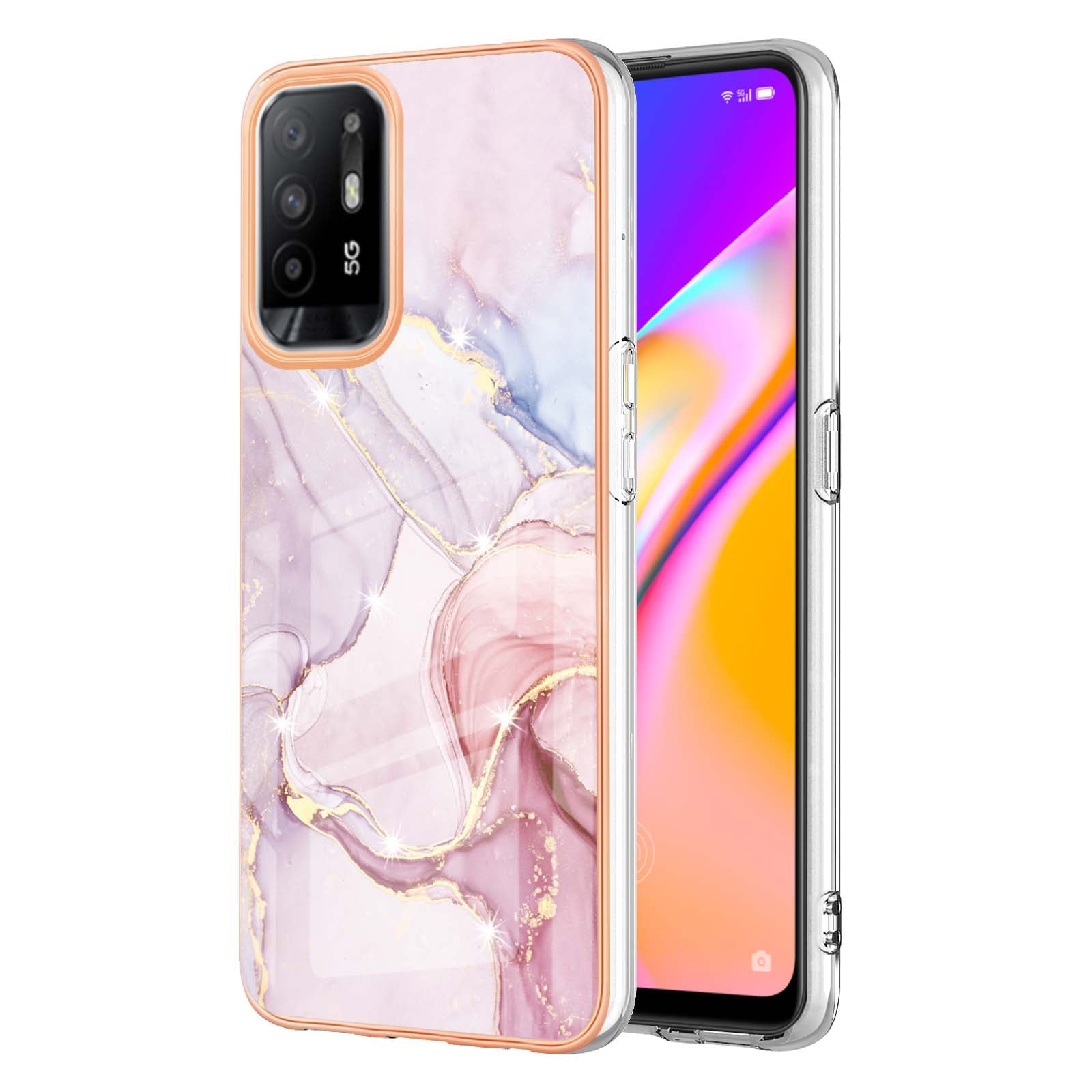 LB3 Series Marble Shockproof Protective Case for Oppo A94 5G / A95 5G, Electroplating IMD Slim Flexible TPU Phone Cover