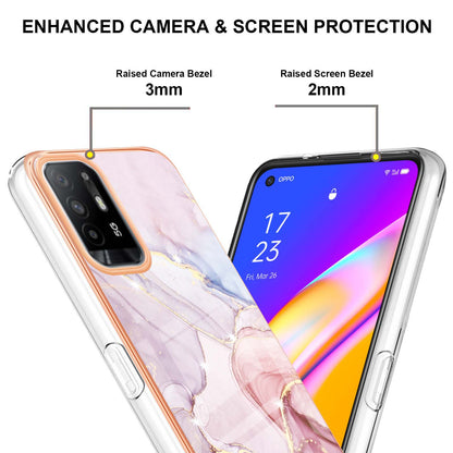 LB3 Series Marble Shockproof Protective Case for Oppo A94 5G / A95 5G, Electroplating IMD Slim Flexible TPU Phone Cover