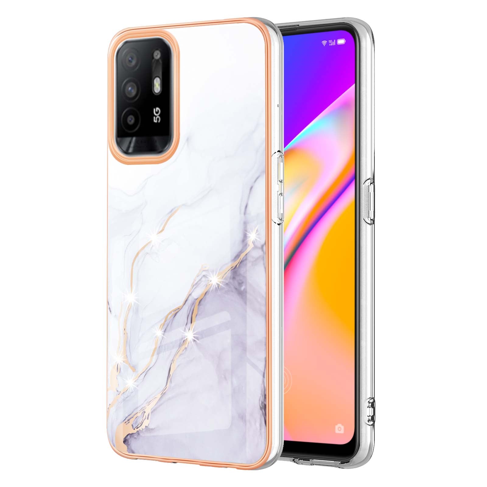 LB3 Series Marble Shockproof Protective Case for Oppo A94 5G / A95 5G, Electroplating IMD Slim Flexible TPU Phone Cover