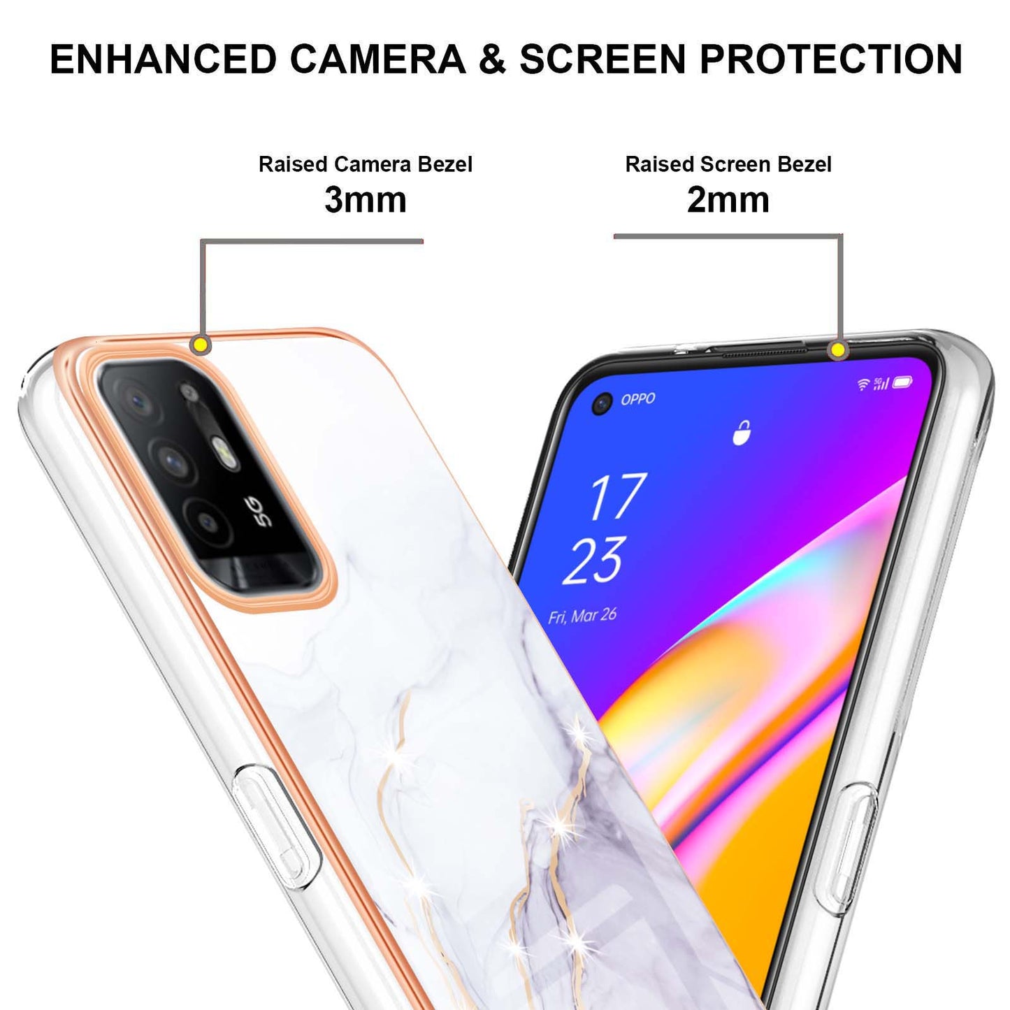 LB3 Series Marble Shockproof Protective Case for Oppo A94 5G / A95 5G, Electroplating IMD Slim Flexible TPU Phone Cover