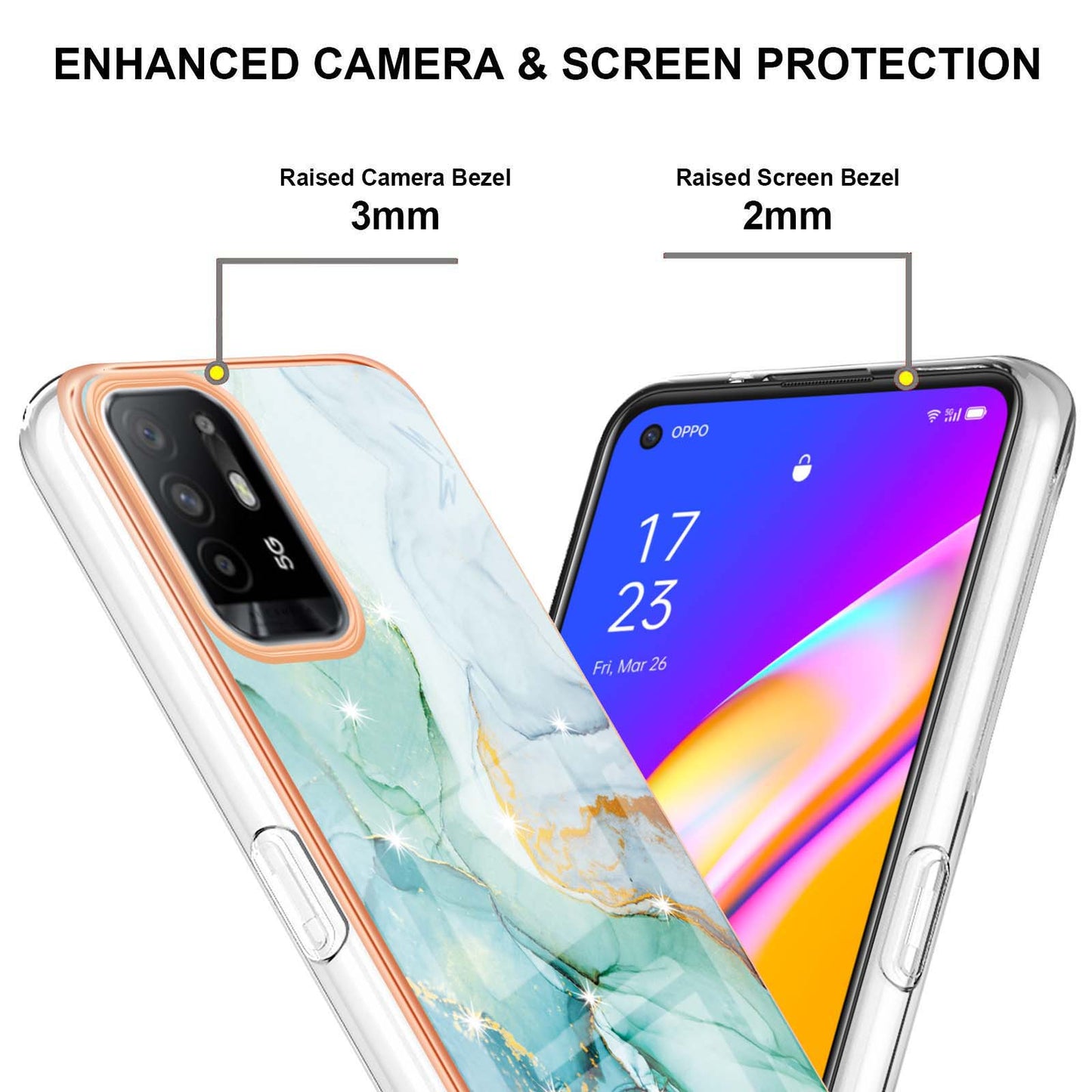 LB3 Series Marble Shockproof Protective Case for Oppo A94 5G / A95 5G, Electroplating IMD Slim Flexible TPU Phone Cover