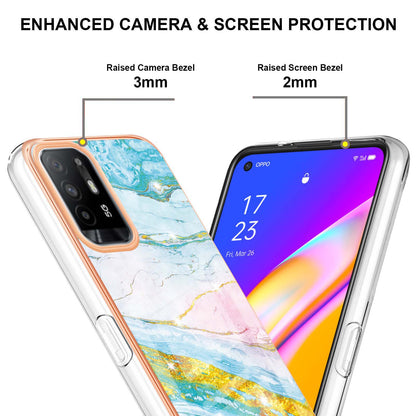 LB3 Series Marble Shockproof Protective Case for Oppo A94 5G / A95 5G, Electroplating IMD Slim Flexible TPU Phone Cover