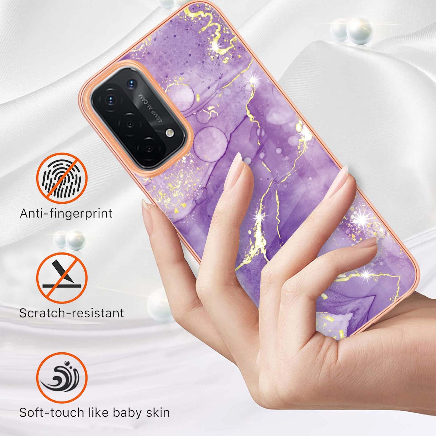 LB3 Series Marble TPU Phone Case for Oppo A74 5G / A93 5G / A54 5G / A93s 5G, IMD Electroplated Edge Anti-Fall Heavy Duty Protective Cover