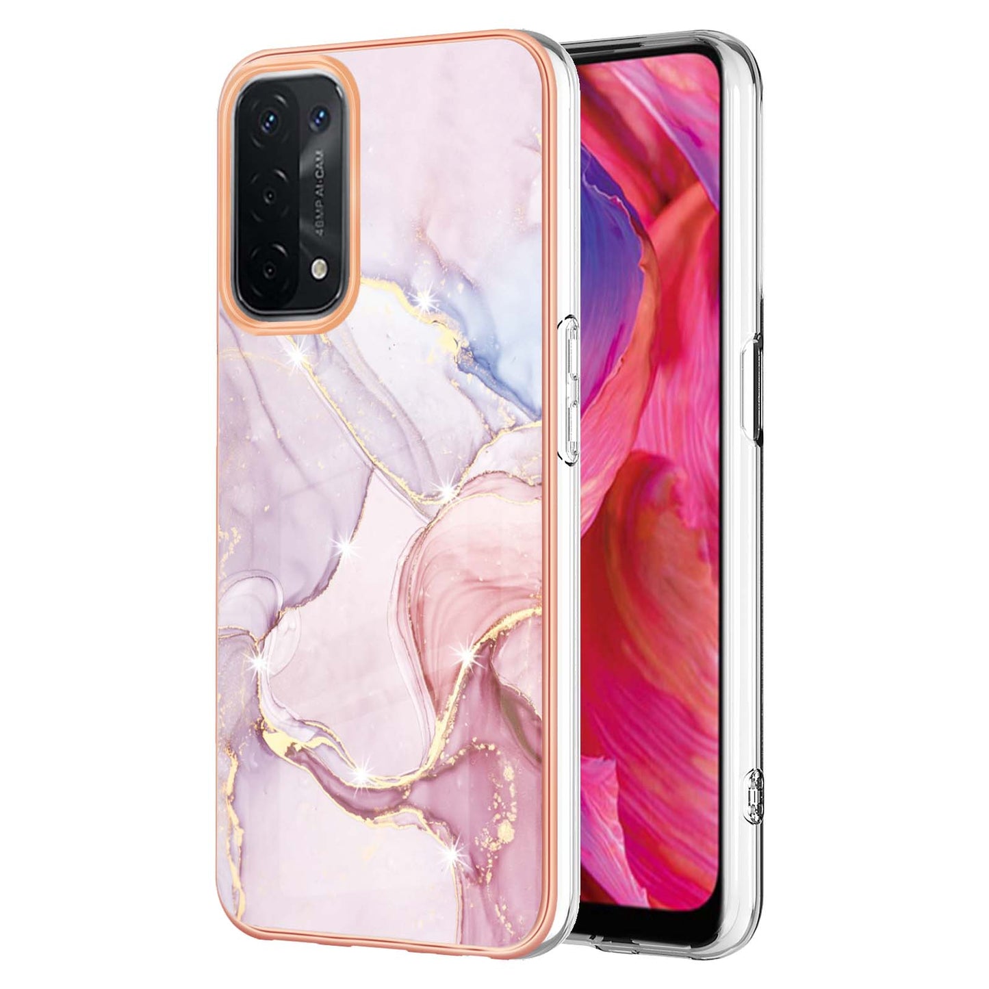 LB3 Series Marble TPU Phone Case for Oppo A74 5G / A93 5G / A54 5G / A93s 5G, IMD Electroplated Edge Anti-Fall Heavy Duty Protective Cover