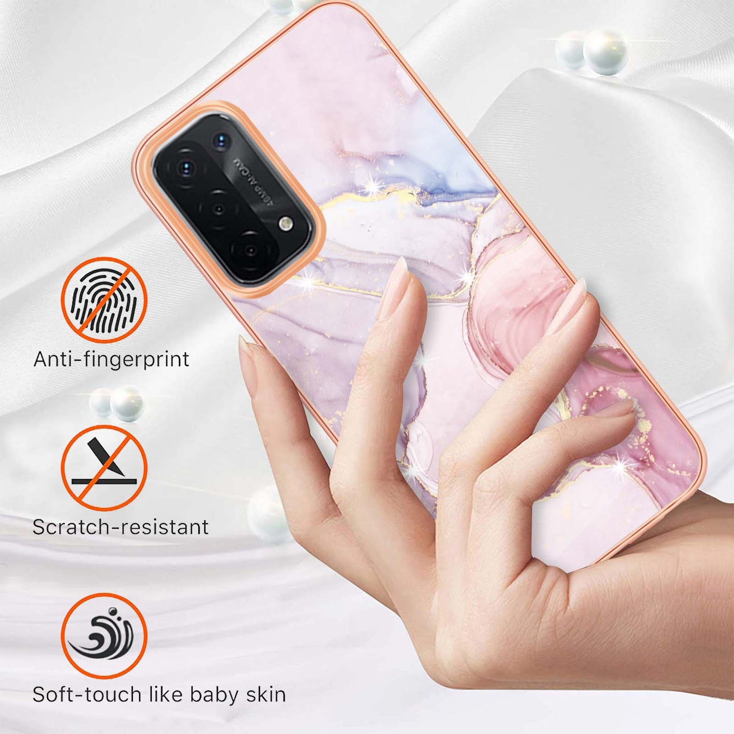 LB3 Series Marble TPU Phone Case for Oppo A74 5G / A93 5G / A54 5G / A93s 5G, IMD Electroplated Edge Anti-Fall Heavy Duty Protective Cover