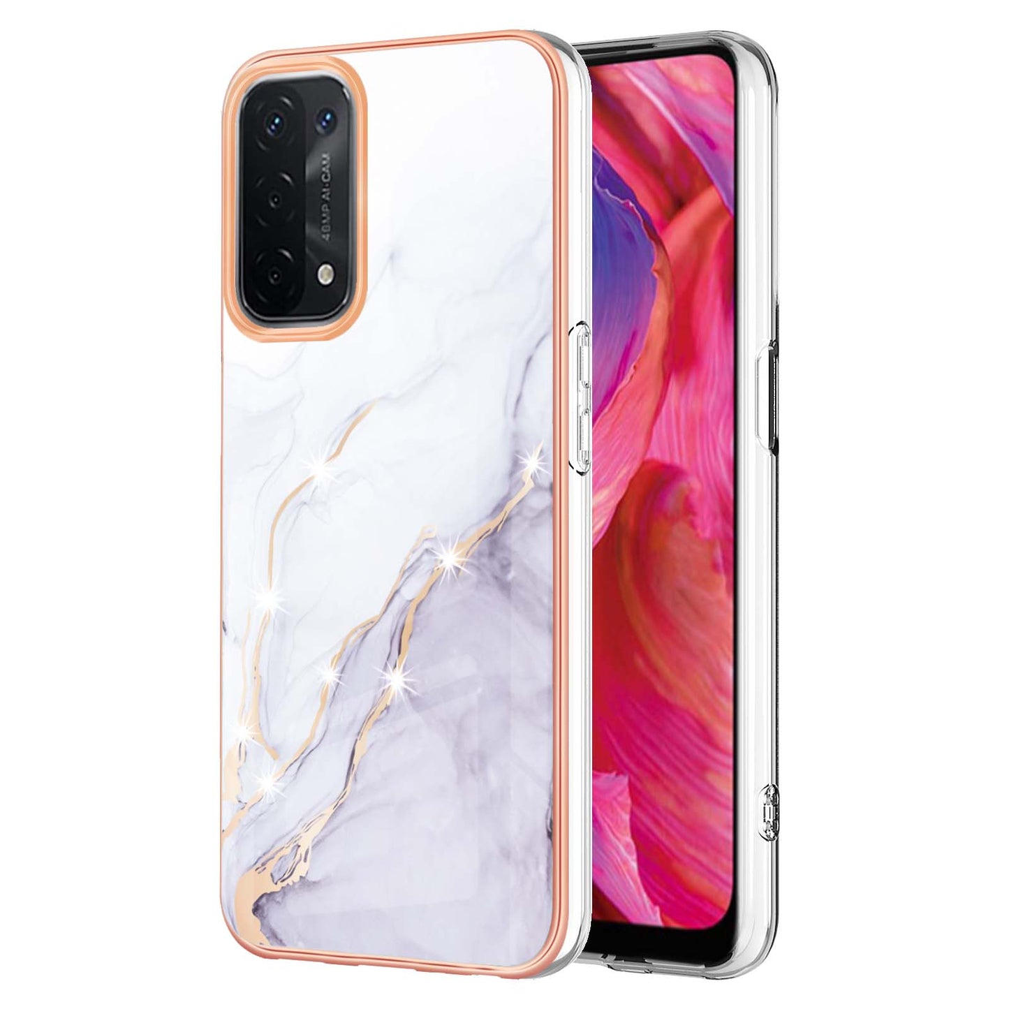 LB3 Series Marble TPU Phone Case for Oppo A74 5G / A93 5G / A54 5G / A93s 5G, IMD Electroplated Edge Anti-Fall Heavy Duty Protective Cover