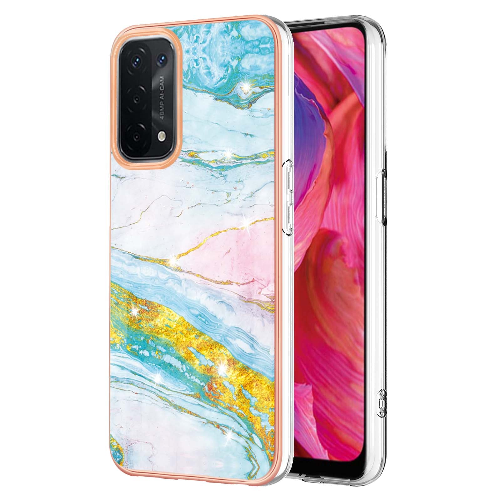 LB3 Series Marble TPU Phone Case for Oppo A74 5G / A93 5G / A54 5G / A93s 5G, IMD Electroplated Edge Anti-Fall Heavy Duty Protective Cover