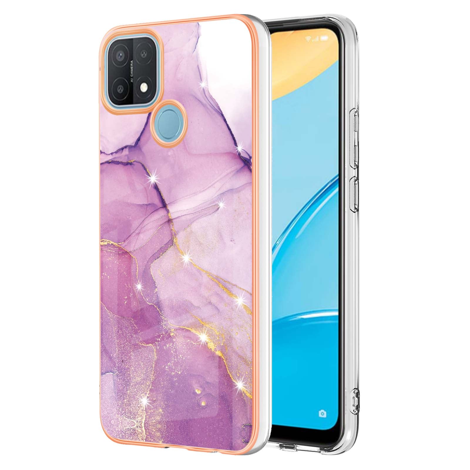 LB3 Series Electroplate Frame IMD Phone Case for OPPO A15 / A15s, Marble Shockproof Flexible Soft TPU Protective Durable Cover