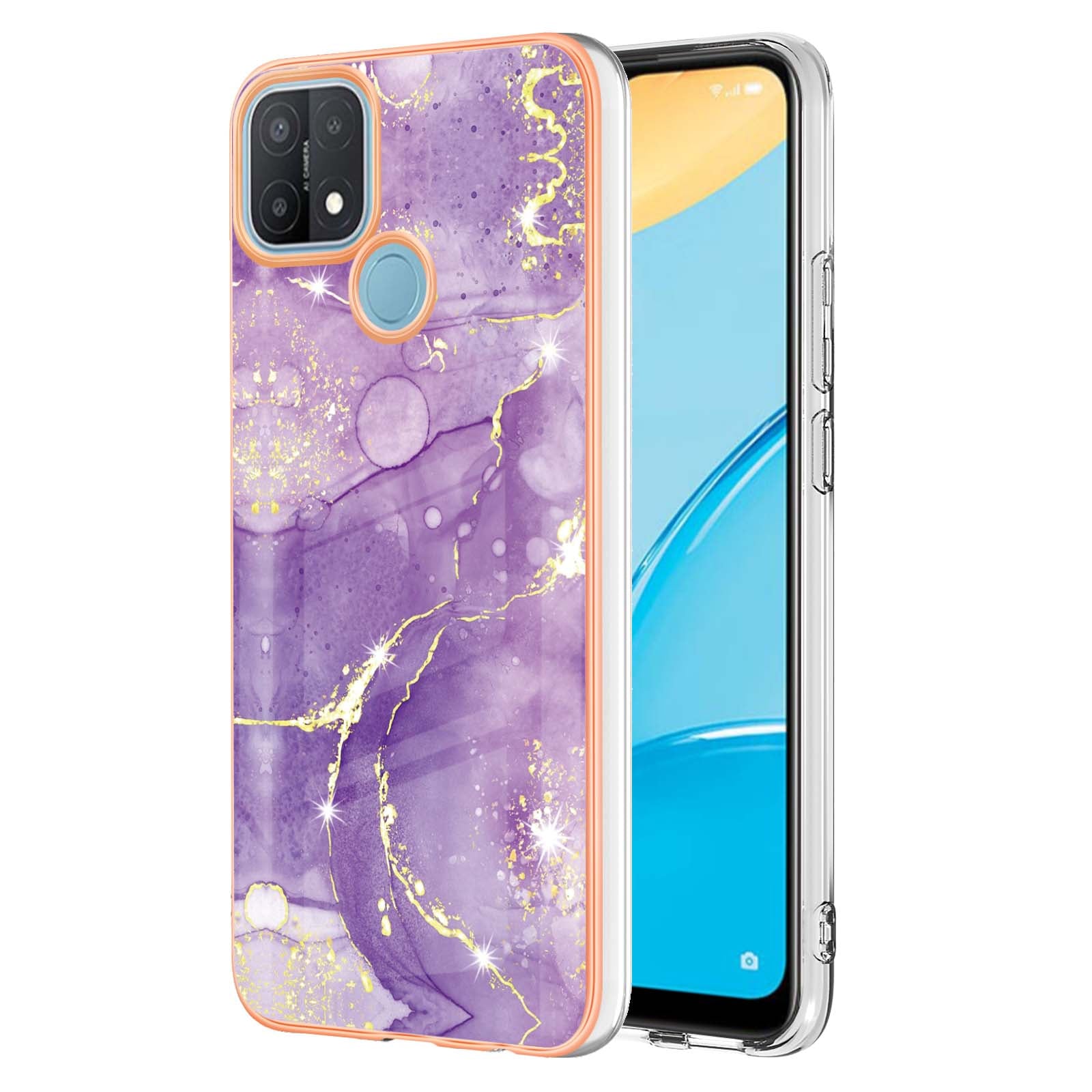 LB3 Series Electroplate Frame IMD Phone Case for OPPO A15 / A15s, Marble Shockproof Flexible Soft TPU Protective Durable Cover