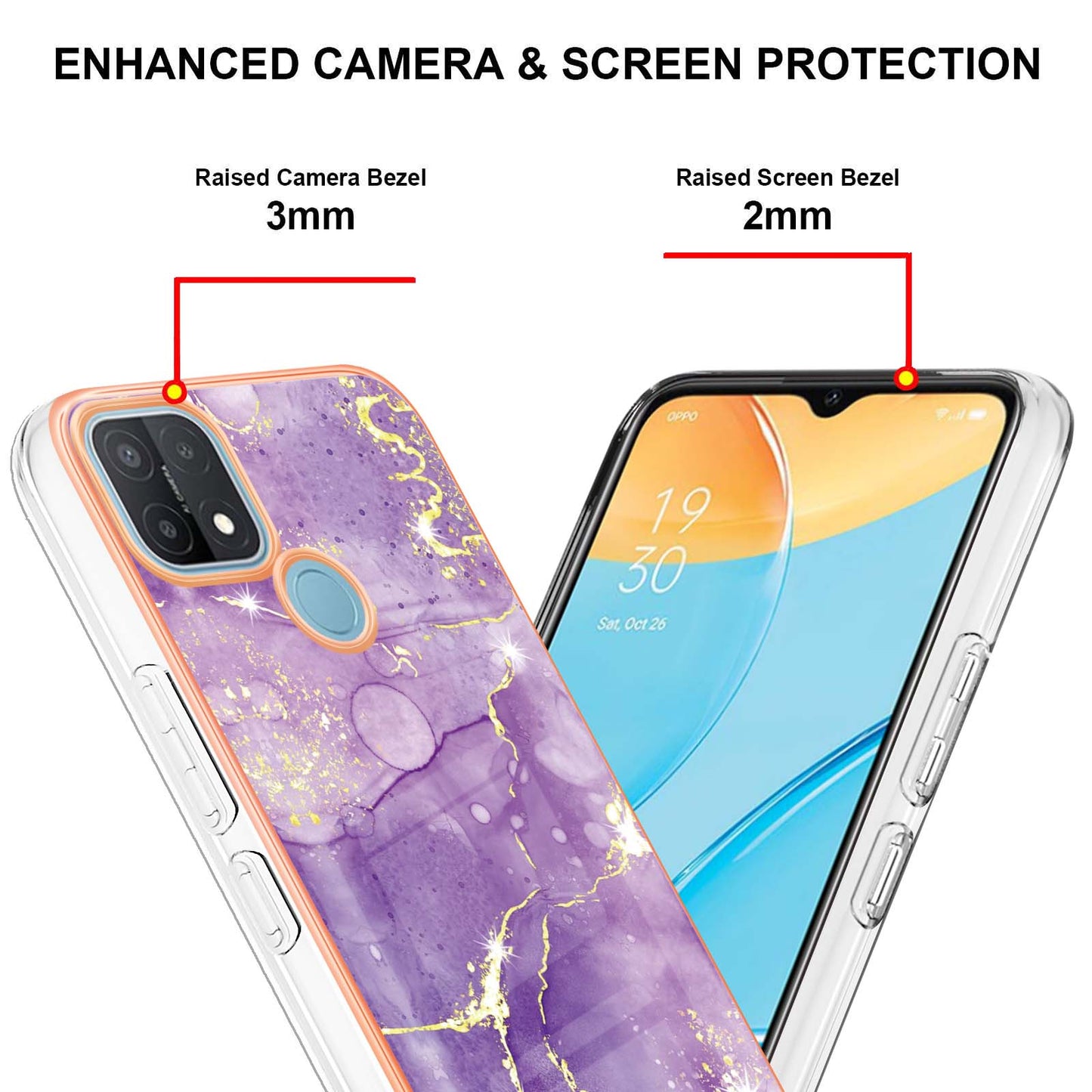 LB3 Series Electroplate Frame IMD Phone Case for OPPO A15 / A15s, Marble Shockproof Flexible Soft TPU Protective Durable Cover