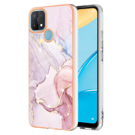 LB3 Series Electroplate Frame IMD Phone Case for OPPO A15 / A15s, Marble Shockproof Flexible Soft TPU Protective Durable Cover