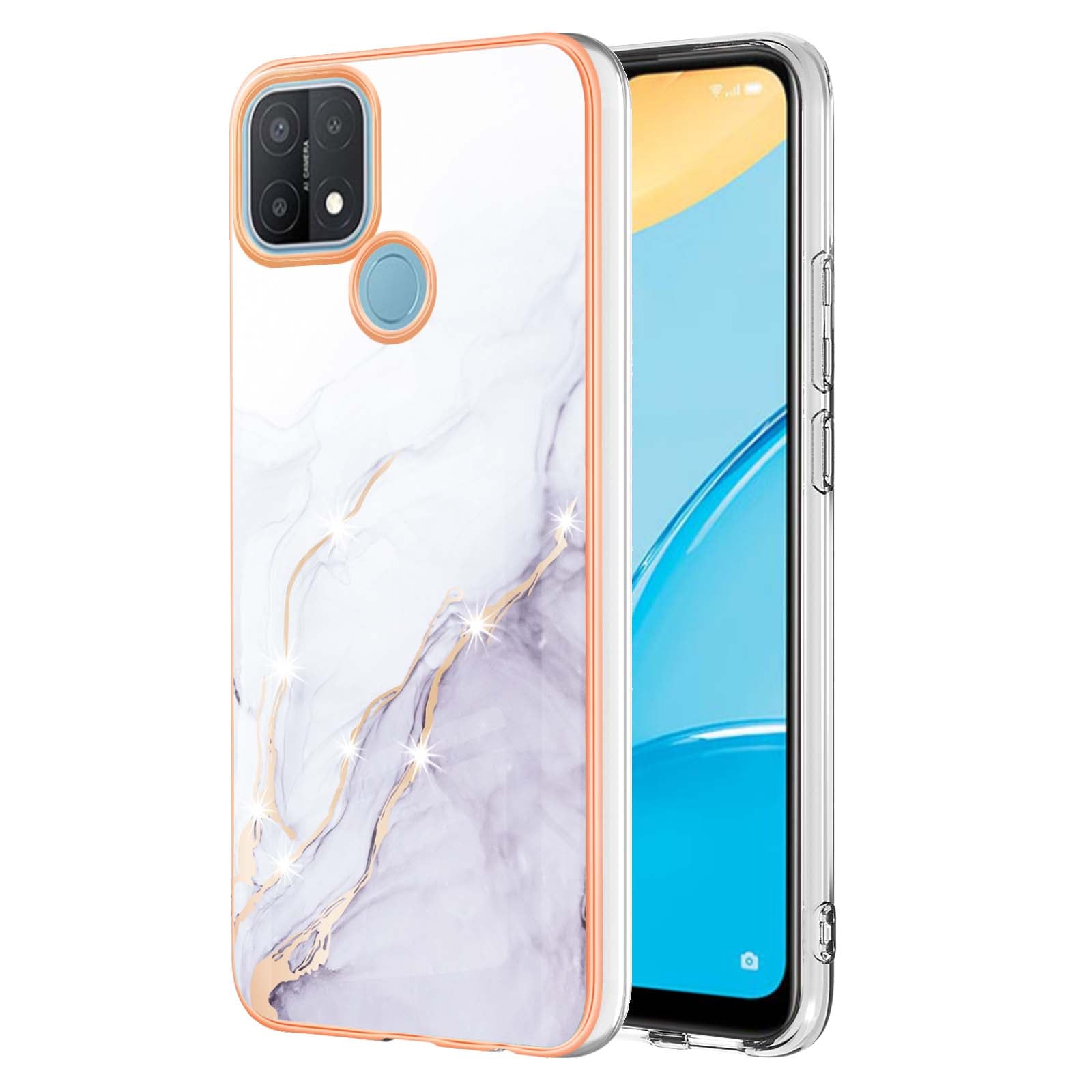 LB3 Series Electroplate Frame IMD Phone Case for OPPO A15 / A15s, Marble Shockproof Flexible Soft TPU Protective Durable Cover