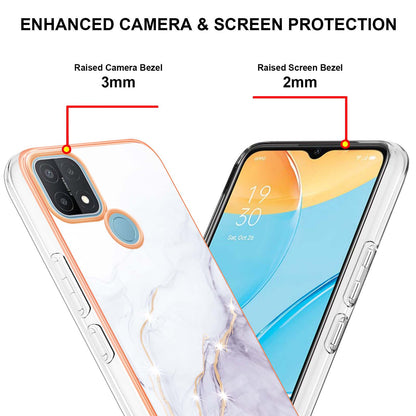 LB3 Series Electroplate Frame IMD Phone Case for OPPO A15 / A15s, Marble Shockproof Flexible Soft TPU Protective Durable Cover