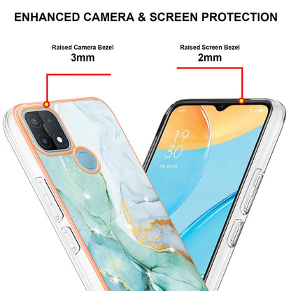 LB3 Series Electroplate Frame IMD Phone Case for OPPO A15 / A15s, Marble Shockproof Flexible Soft TPU Protective Durable Cover