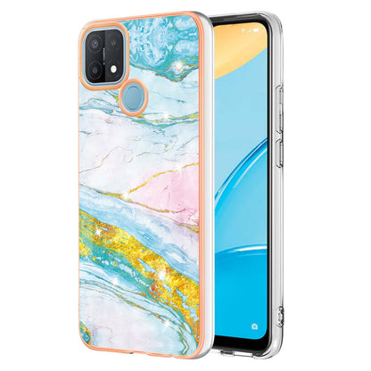 LB3 Series Electroplate Frame IMD Phone Case for OPPO A15 / A15s, Marble Shockproof Flexible Soft TPU Protective Durable Cover