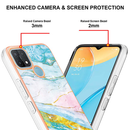 LB3 Series Electroplate Frame IMD Phone Case for OPPO A15 / A15s, Marble Shockproof Flexible Soft TPU Protective Durable Cover