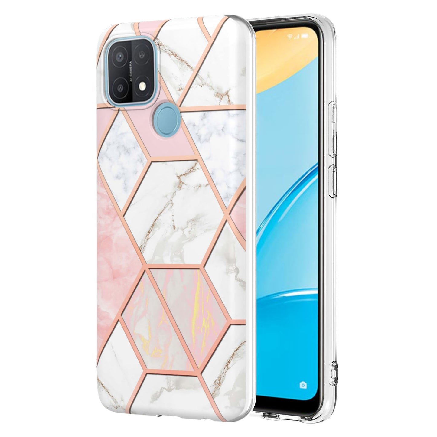 LB4 Series Electroplating Marble Style Phone Case for OPPO A15 / A15s, Double-sided IMD Soft TPU Protective Anti-Scratch Cover