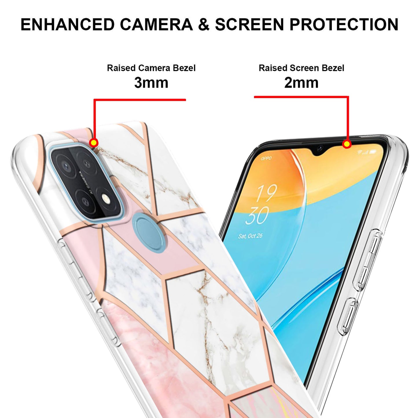 LB4 Series Electroplating Marble Style Phone Case for OPPO A15 / A15s, Double-sided IMD Soft TPU Protective Anti-Scratch Cover