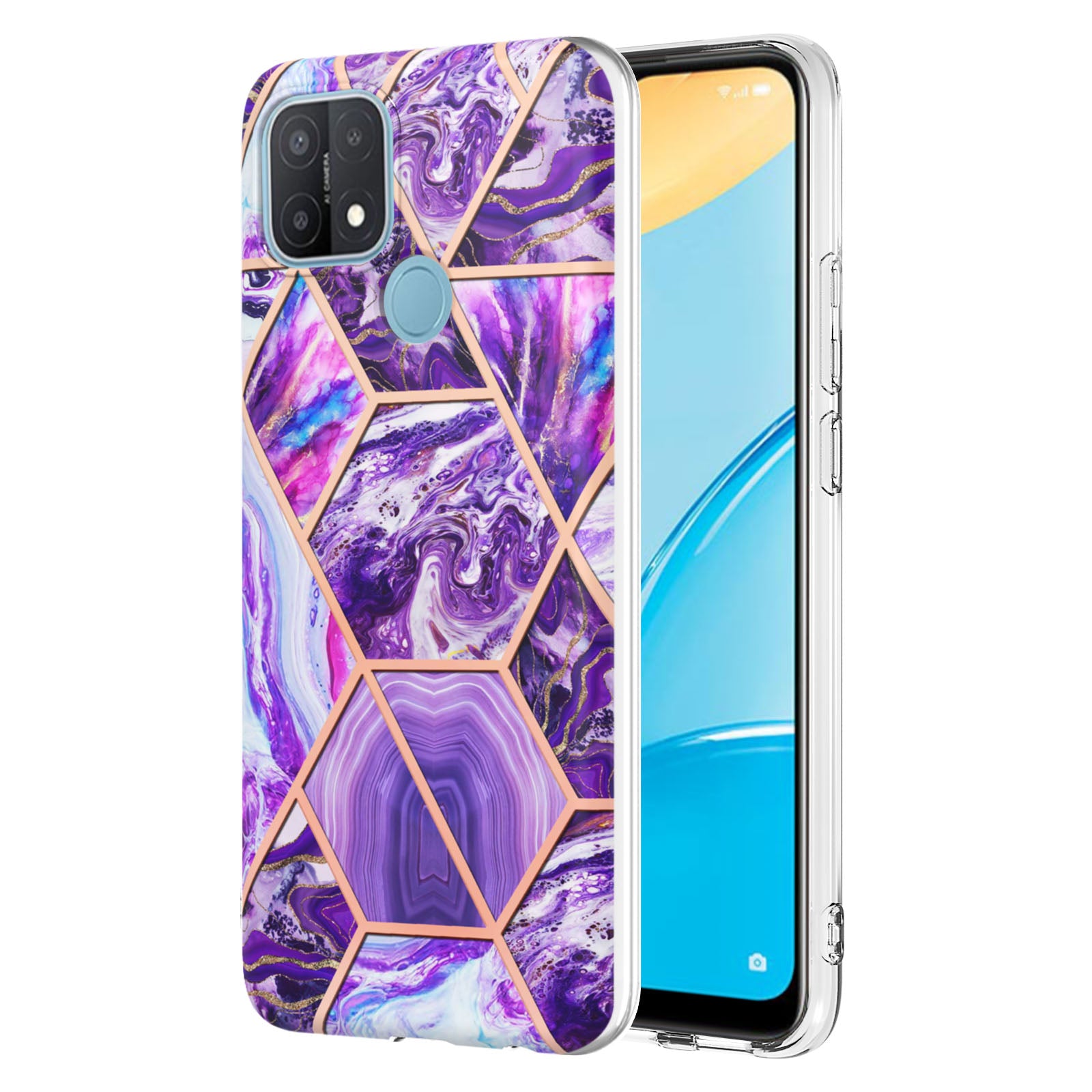 LB4 Series Electroplating Marble Style Phone Case for OPPO A15 / A15s, Double-sided IMD Soft TPU Protective Anti-Scratch Cover