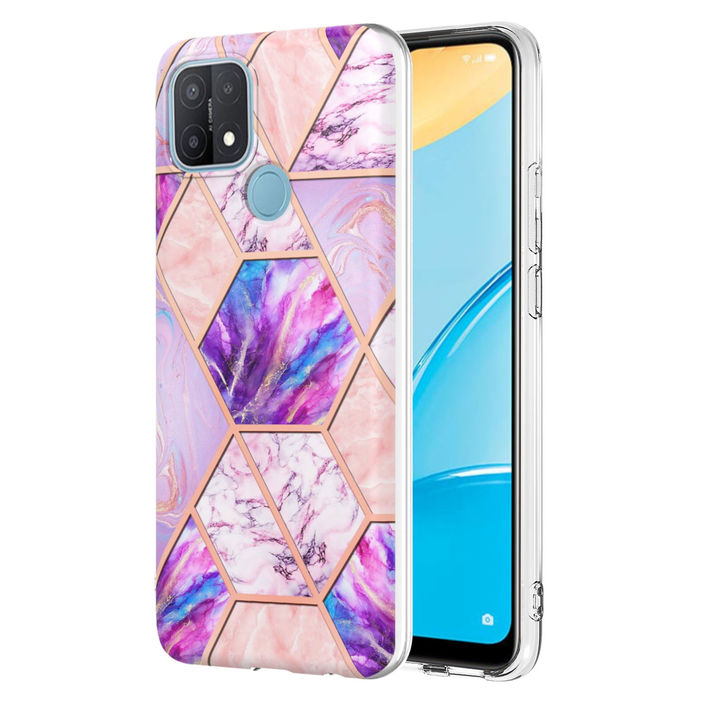 LB4 Series Electroplating Marble Style Phone Case for OPPO A15 / A15s, Double-sided IMD Soft TPU Protective Anti-Scratch Cover