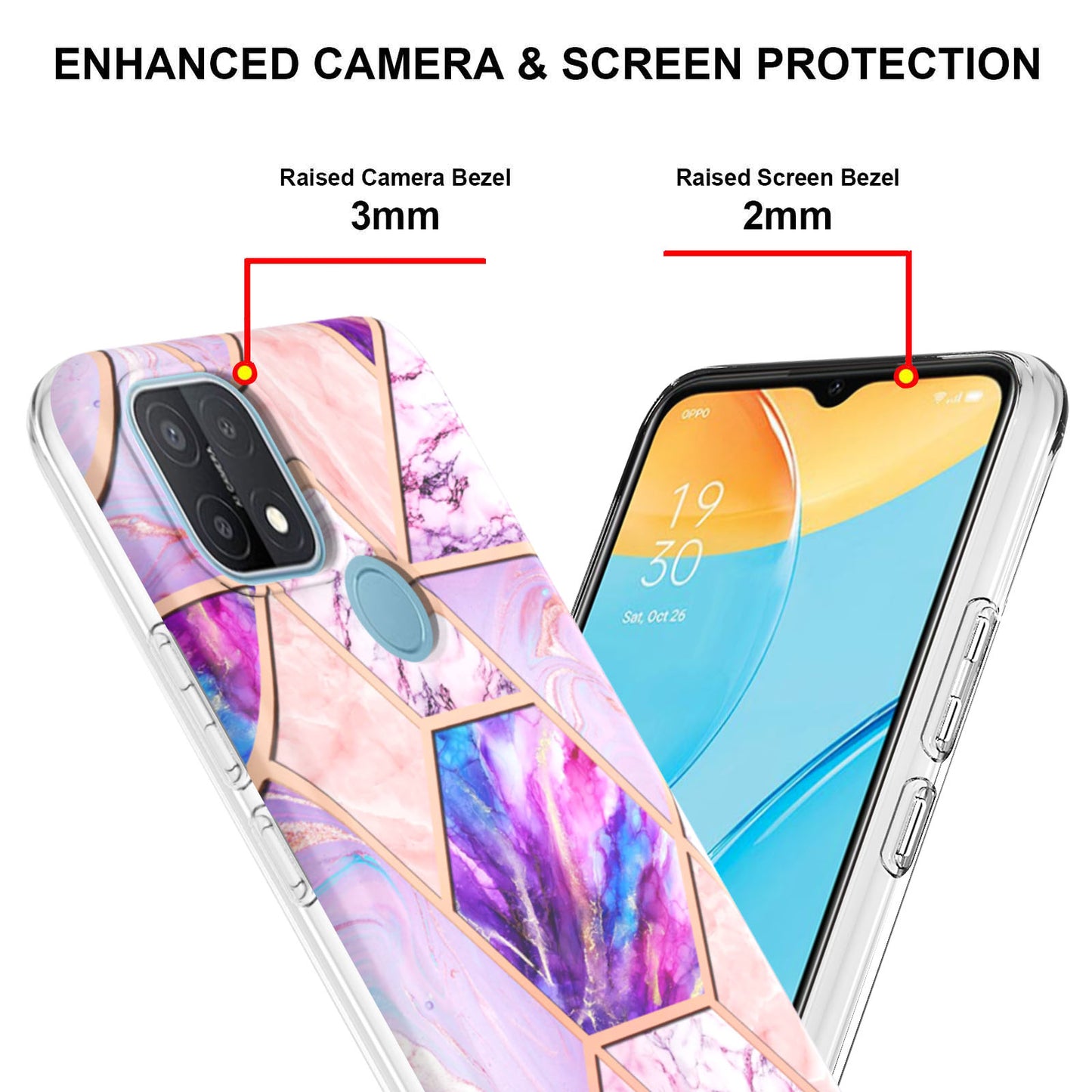 LB4 Series Electroplating Marble Style Phone Case for OPPO A15 / A15s, Double-sided IMD Soft TPU Protective Anti-Scratch Cover