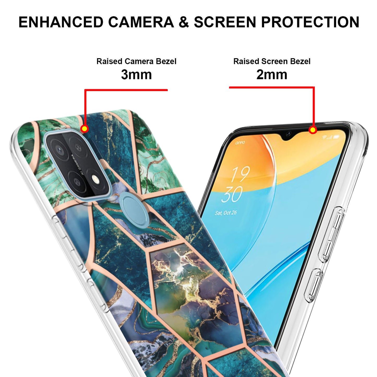 LB4 Series Electroplating Marble Style Phone Case for OPPO A15 / A15s, Double-sided IMD Soft TPU Protective Anti-Scratch Cover