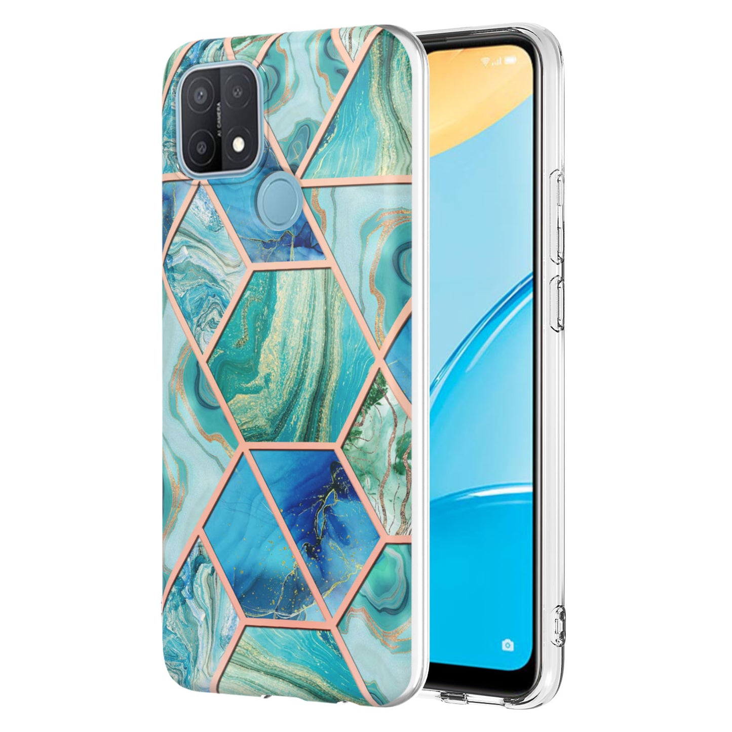 LB4 Series Electroplating Marble Style Phone Case for OPPO A15 / A15s, Double-sided IMD Soft TPU Protective Anti-Scratch Cover