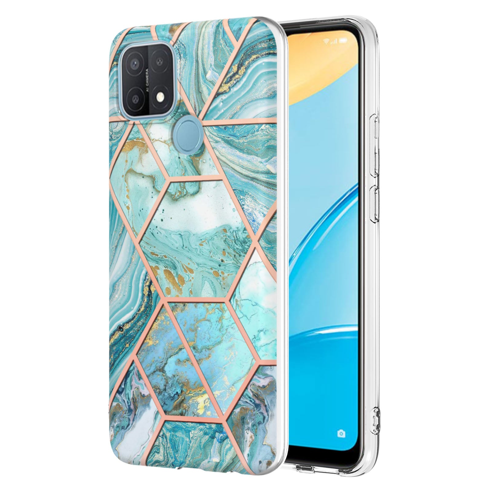 LB4 Series Electroplating Marble Style Phone Case for OPPO A15 / A15s, Double-sided IMD Soft TPU Protective Anti-Scratch Cover