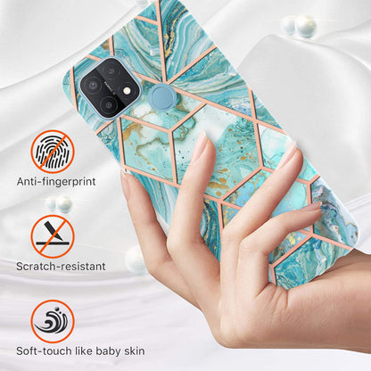 LB4 Series Electroplating Marble Style Phone Case for OPPO A15 / A15s, Double-sided IMD Soft TPU Protective Anti-Scratch Cover