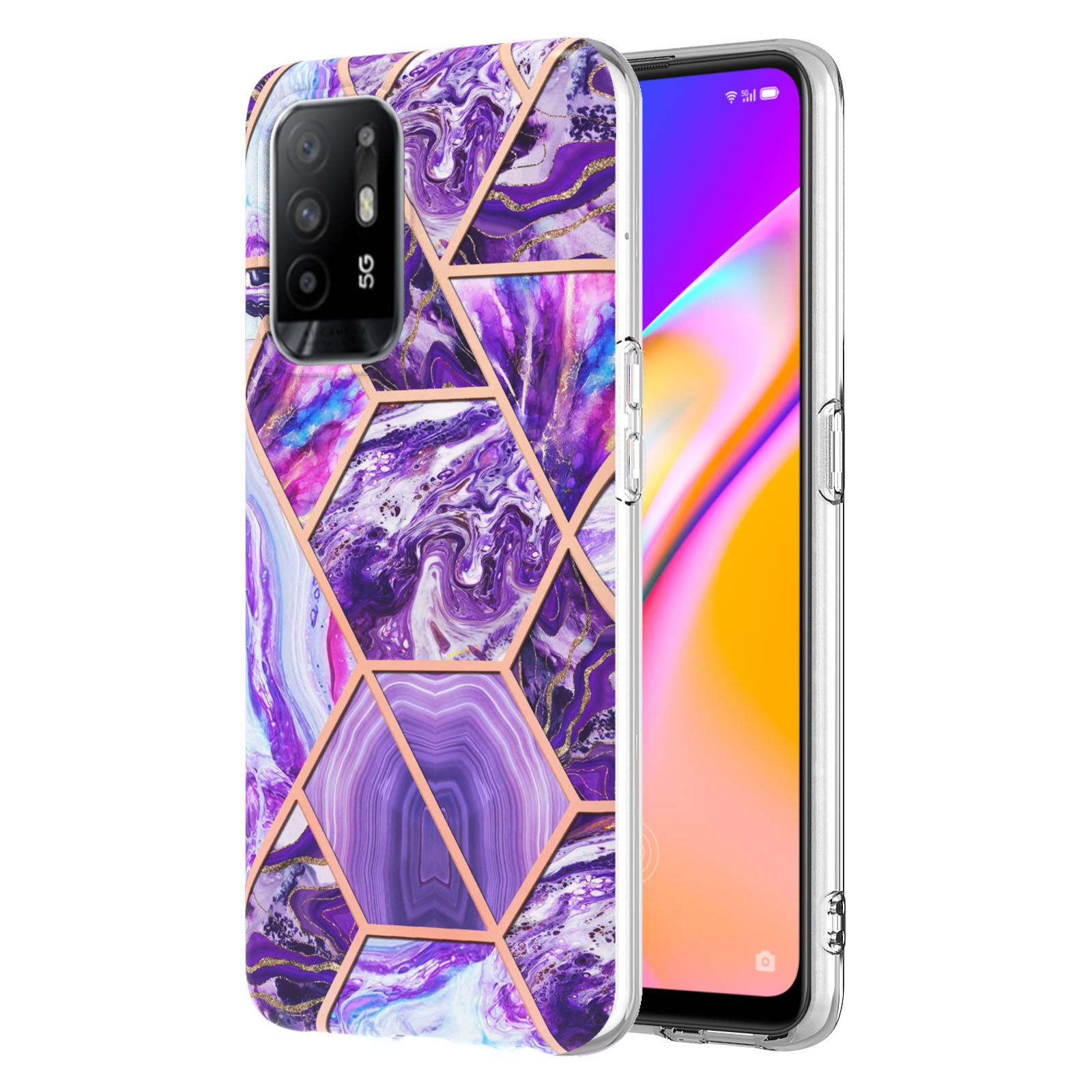 LB4 Series Marble Style Soft TPU Phone Case for Oppo A94 5G / A95 5G, IMD IML Workmanship Electroplating Shockproof Protective Back Cover Shell