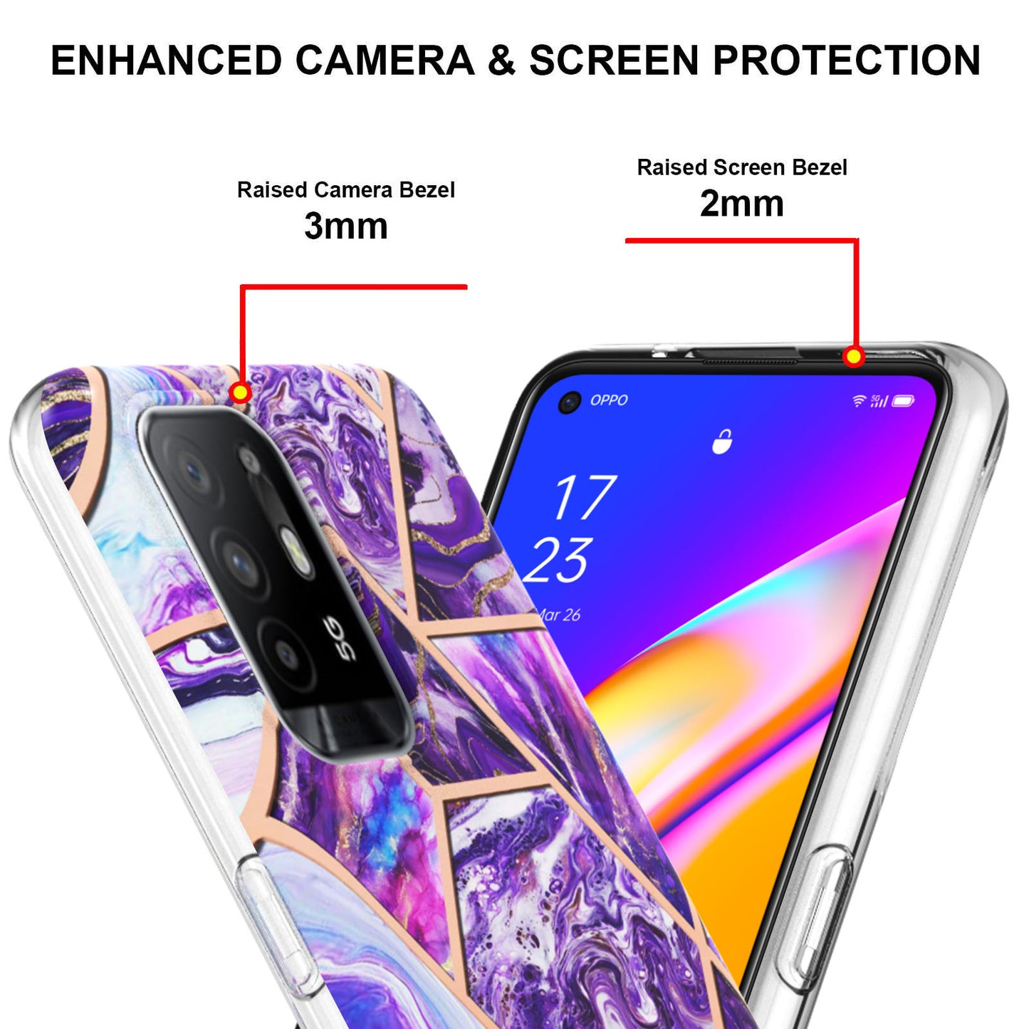 LB4 Series Marble Style Soft TPU Phone Case for Oppo A94 5G / A95 5G, IMD IML Workmanship Electroplating Shockproof Protective Back Cover Shell