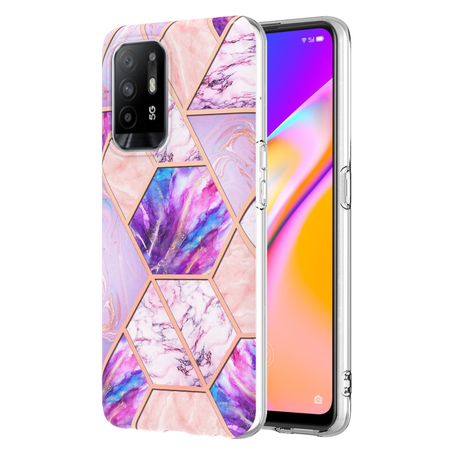 LB4 Series Marble Style Soft TPU Phone Case for Oppo A94 5G / A95 5G, IMD IML Workmanship Electroplating Shockproof Protective Back Cover Shell