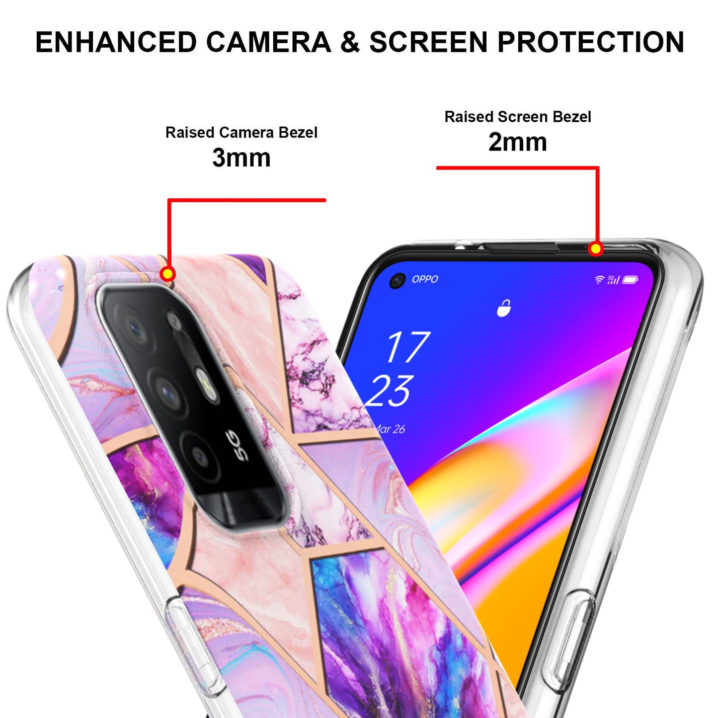 LB4 Series Marble Style Soft TPU Phone Case for Oppo A94 5G / A95 5G, IMD IML Workmanship Electroplating Shockproof Protective Back Cover Shell