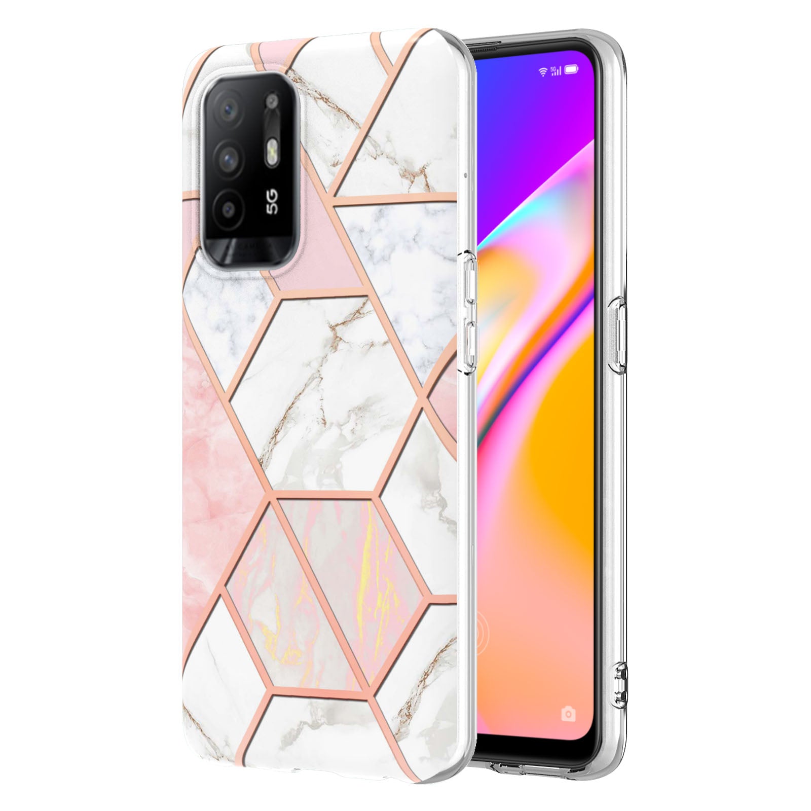 LB4 Series Marble Style Soft TPU Phone Case for Oppo A94 5G / A95 5G, IMD IML Workmanship Electroplating Shockproof Protective Back Cover Shell