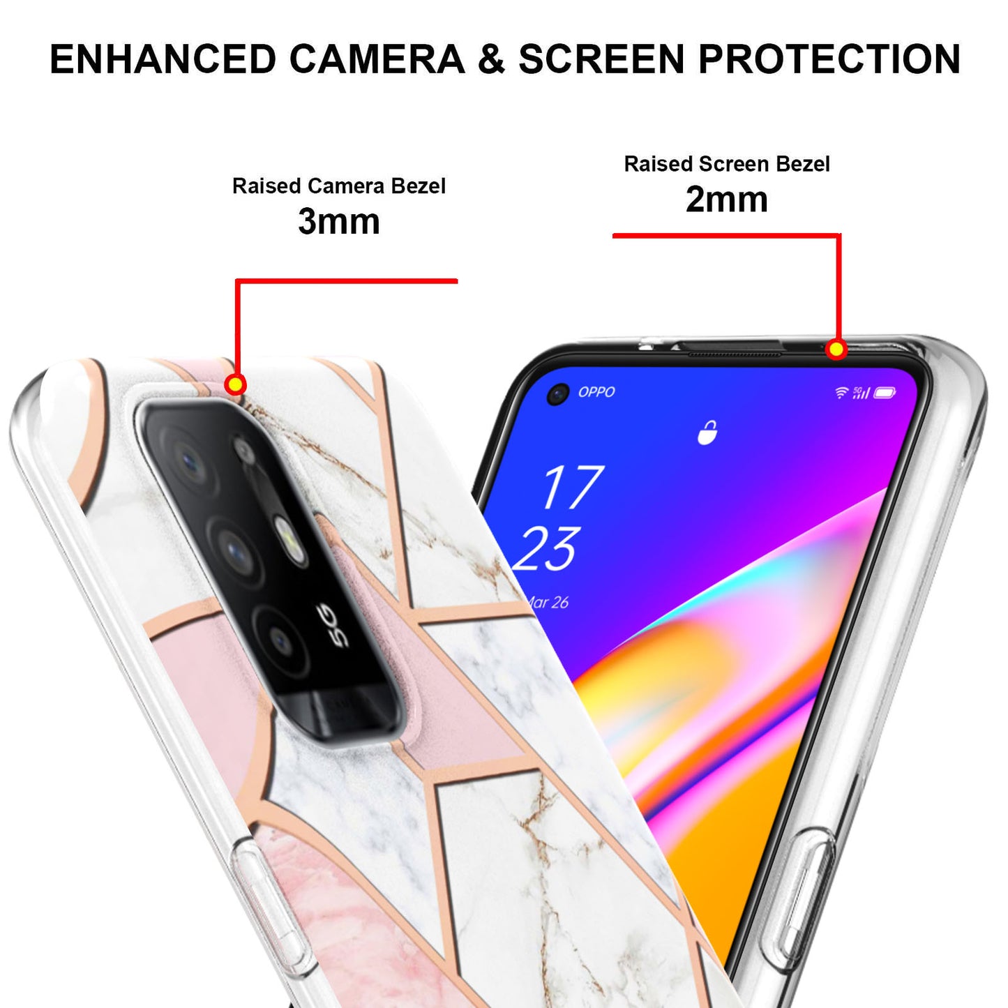 LB4 Series Marble Style Soft TPU Phone Case for Oppo A94 5G / A95 5G, IMD IML Workmanship Electroplating Shockproof Protective Back Cover Shell