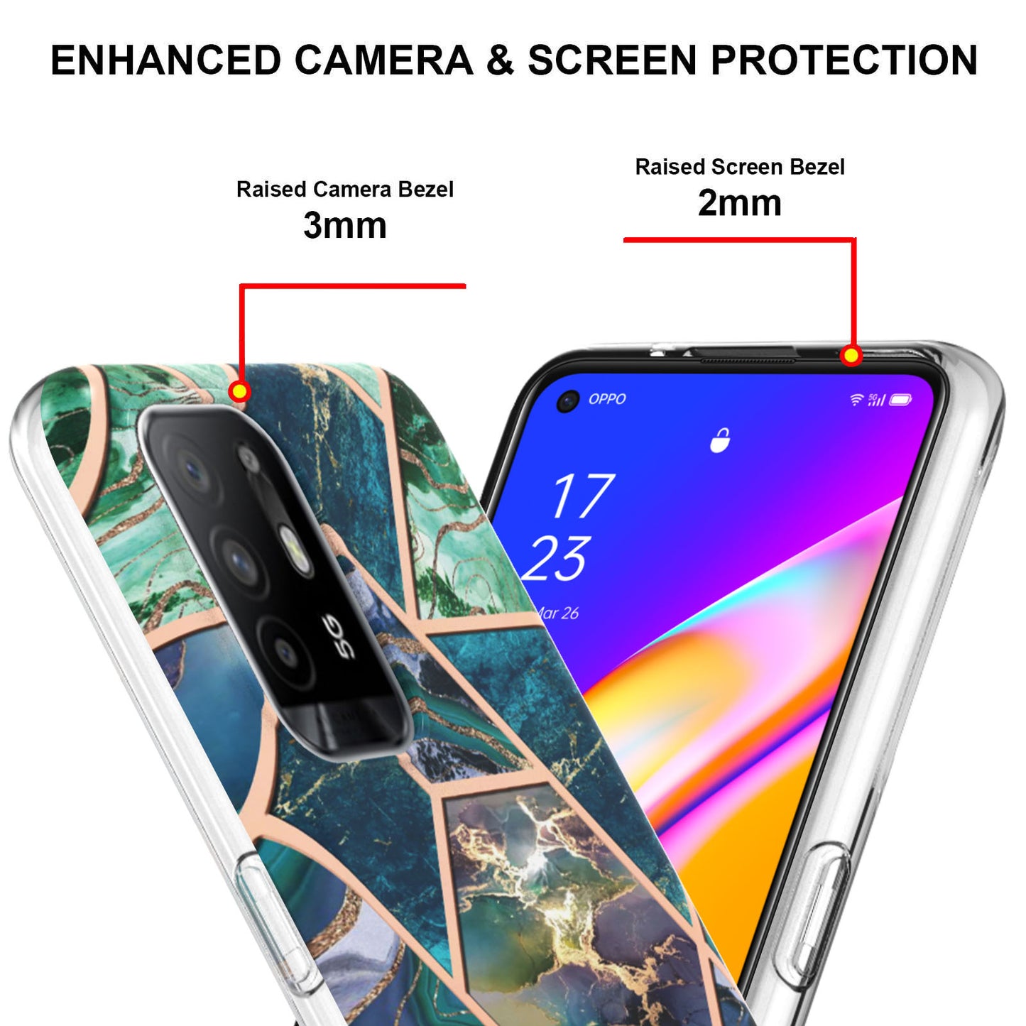 LB4 Series Marble Style Soft TPU Phone Case for Oppo A94 5G / A95 5G, IMD IML Workmanship Electroplating Shockproof Protective Back Cover Shell