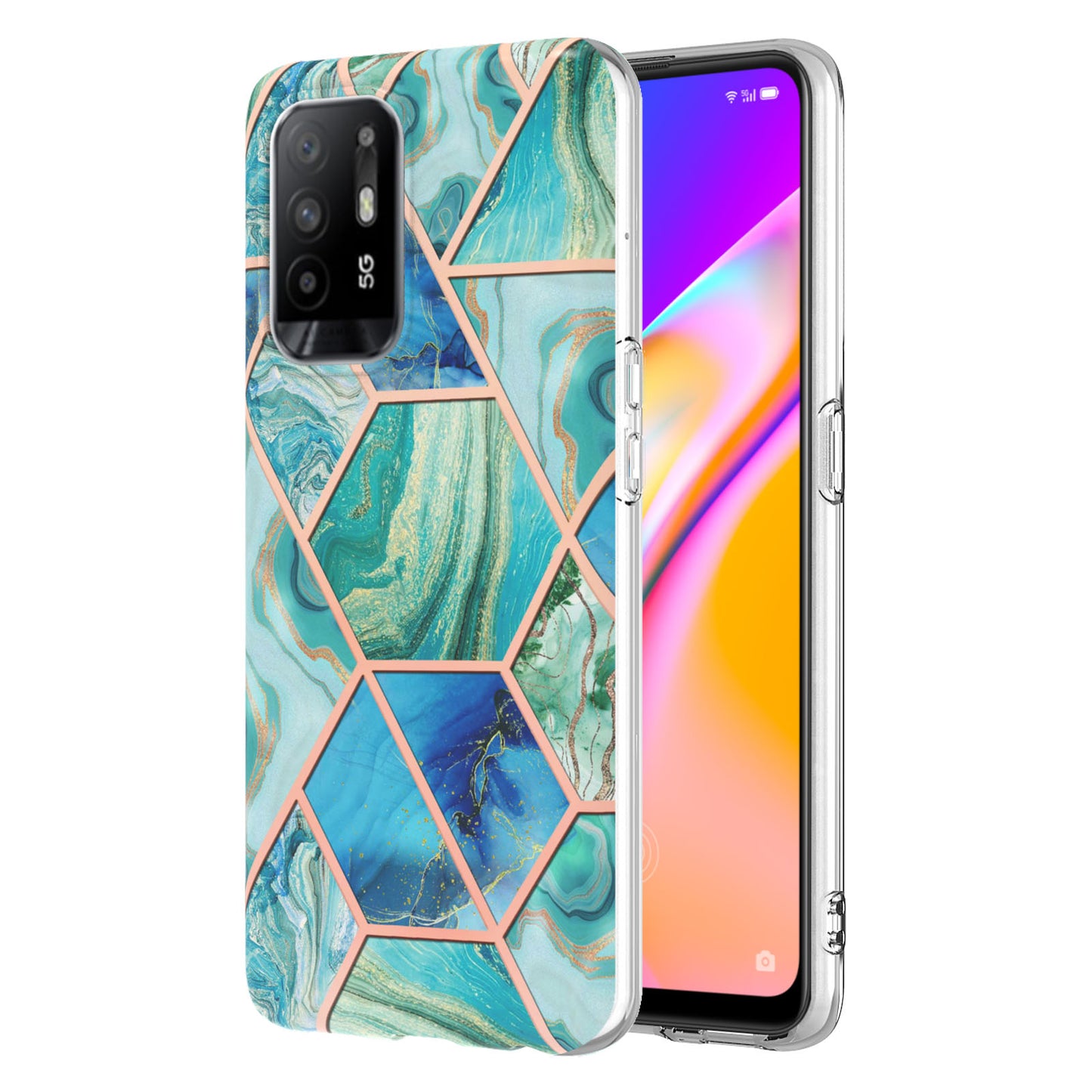 LB4 Series Marble Style Soft TPU Phone Case for Oppo A94 5G / A95 5G, IMD IML Workmanship Electroplating Shockproof Protective Back Cover Shell