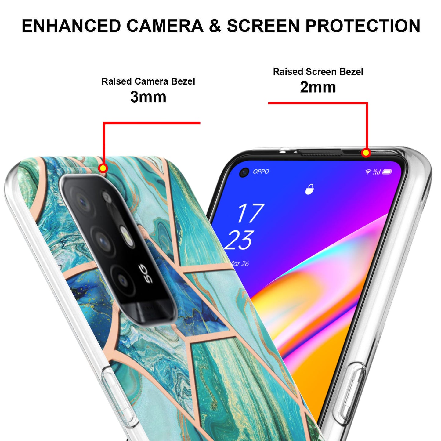 LB4 Series Marble Style Soft TPU Phone Case for Oppo A94 5G / A95 5G, IMD IML Workmanship Electroplating Shockproof Protective Back Cover Shell