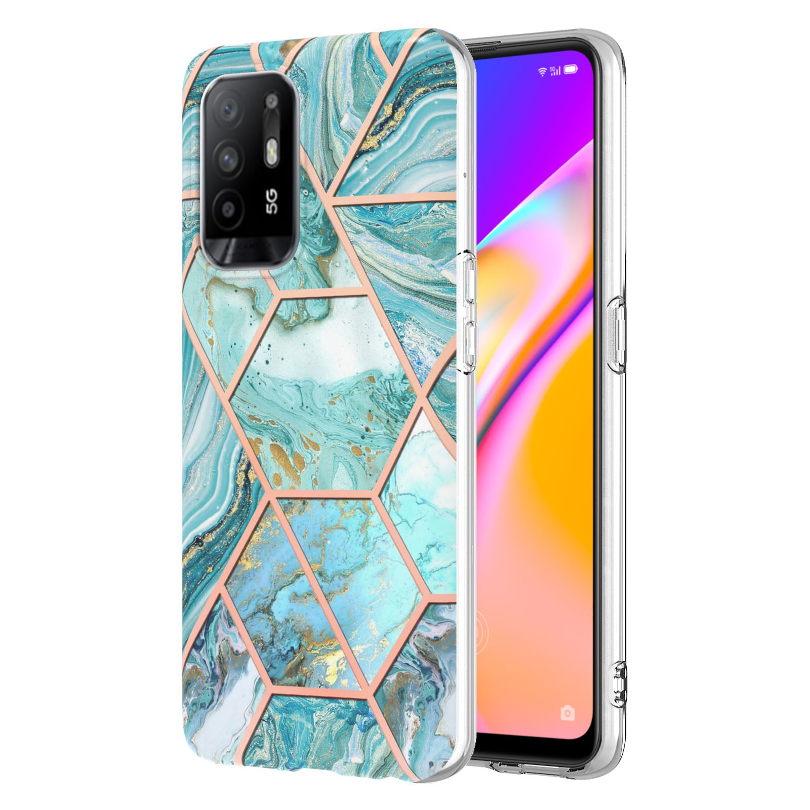 LB4 Series Marble Style Soft TPU Phone Case for Oppo A94 5G / A95 5G, IMD IML Workmanship Electroplating Shockproof Protective Back Cover Shell