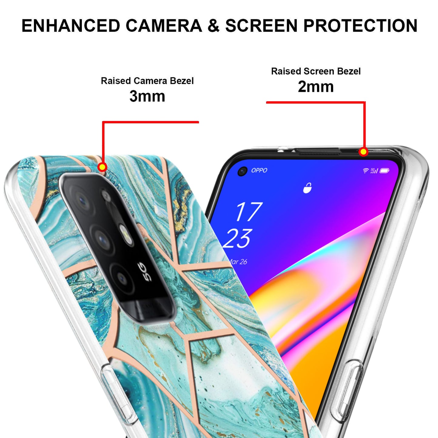 LB4 Series Marble Style Soft TPU Phone Case for Oppo A94 5G / A95 5G, IMD IML Workmanship Electroplating Shockproof Protective Back Cover Shell