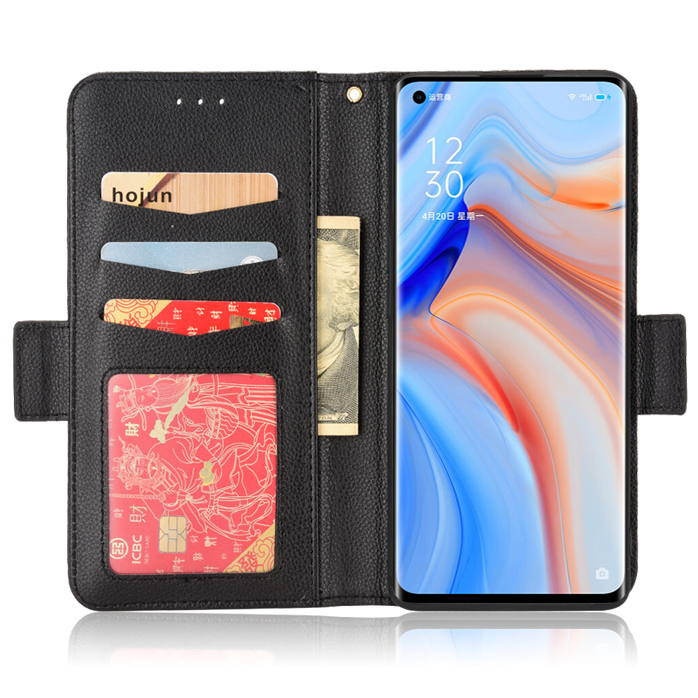 PU Leather + TPU Stand Phone Case for Oppo Reno4 Pro 5G, Litchi Texture Drop-resistant Wallet Cover