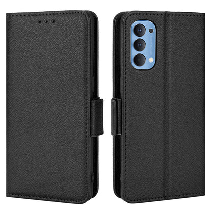 For Oppo Reno4 4G Double Magnetic Clasp Anti-fall Protection Cover Litchi Texture Leather Phone Case with Wallet Stand