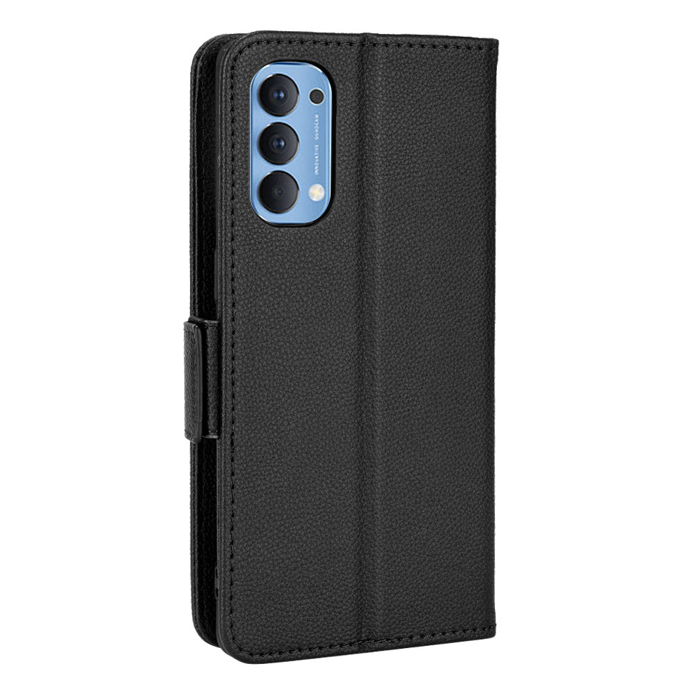 For Oppo Reno4 4G Double Magnetic Clasp Anti-fall Protection Cover Litchi Texture Leather Phone Case with Wallet Stand