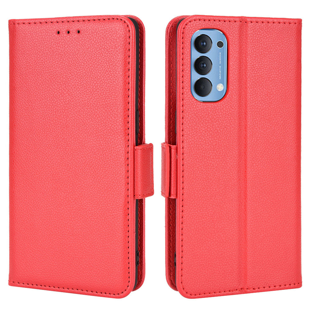 For Oppo Reno4 4G Double Magnetic Clasp Anti-fall Protection Cover Litchi Texture Leather Phone Case with Wallet Stand