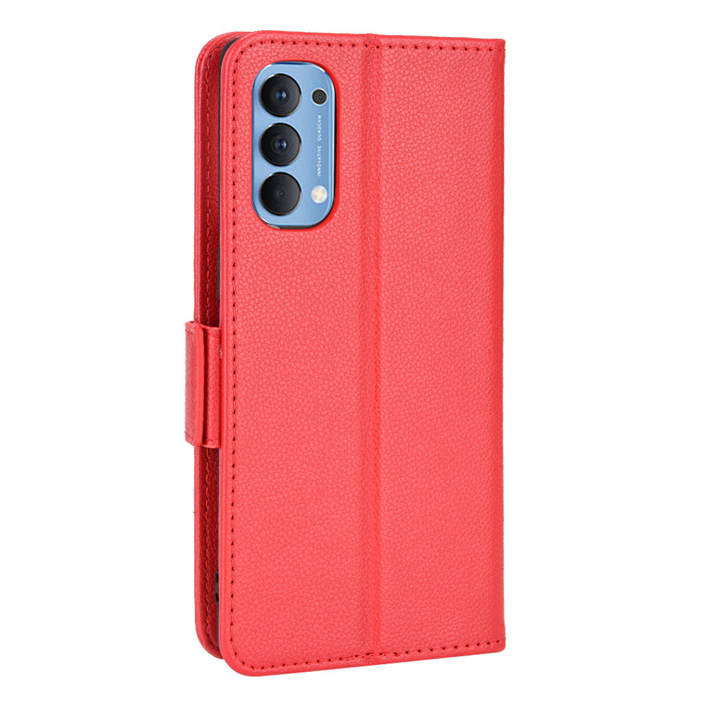 For Oppo Reno4 4G Double Magnetic Clasp Anti-fall Protection Cover Litchi Texture Leather Phone Case with Wallet Stand