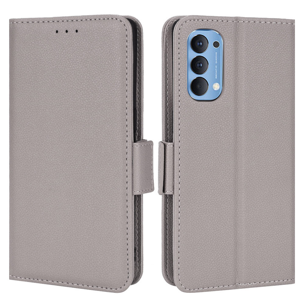 For Oppo Reno4 4G Double Magnetic Clasp Anti-fall Protection Cover Litchi Texture Leather Phone Case with Wallet Stand