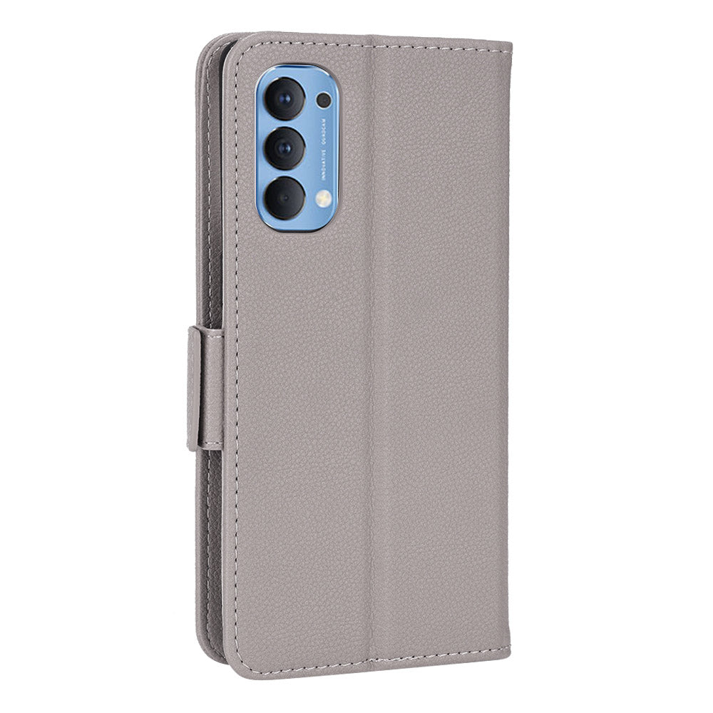 For Oppo Reno4 4G Double Magnetic Clasp Anti-fall Protection Cover Litchi Texture Leather Phone Case with Wallet Stand