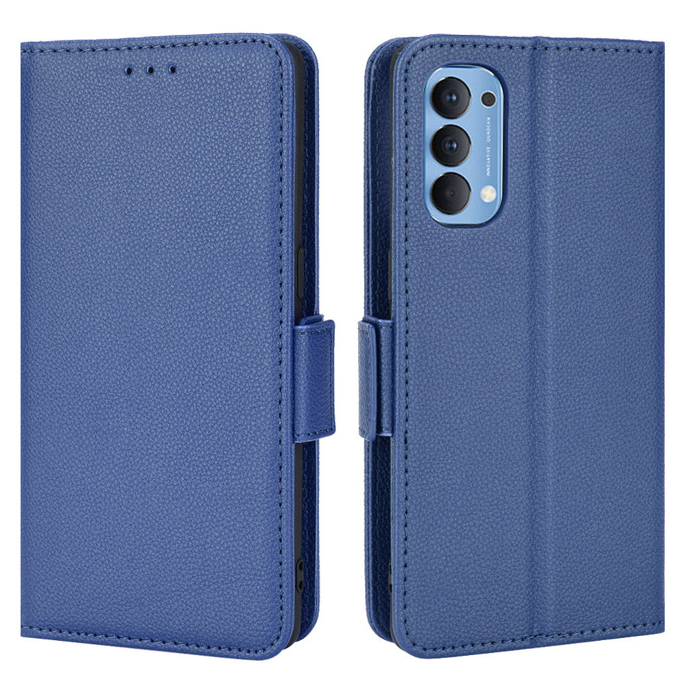 For Oppo Reno4 4G Double Magnetic Clasp Anti-fall Protection Cover Litchi Texture Leather Phone Case with Wallet Stand